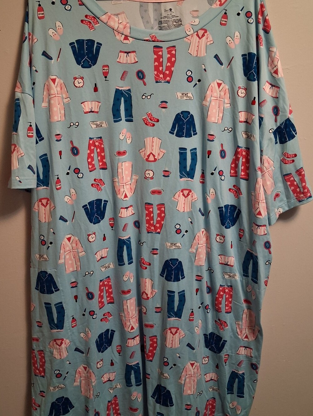 Secret Treasures Light Blue Girls' Nightgown with Pink and Navy Sleepwear Print
